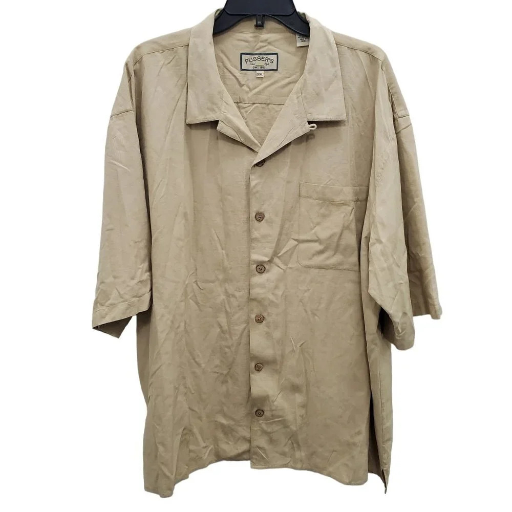 Pusser's Men's Big & Tall Khaki Tropical Silk Blend Coconut Button‎ Shirt Sz XXL